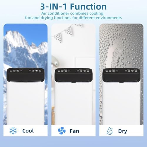 14000 BTU Portable Air Conditioner - 4 in-1 Cooling, Dehumidifier, Fan & Sleep Mode, Quiet AC Unit for Rooms up to 750 Sq.Ft, 24H Timer, Remote & Window Kit Included, Black Cover