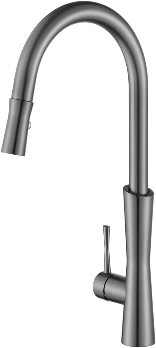 All Copper Casting Kitchen Faucet Dual-Mode Outlet Water Cooling and Heating Dual Control Single Handle Design Sink Faucet(Color:Brushed Grey)