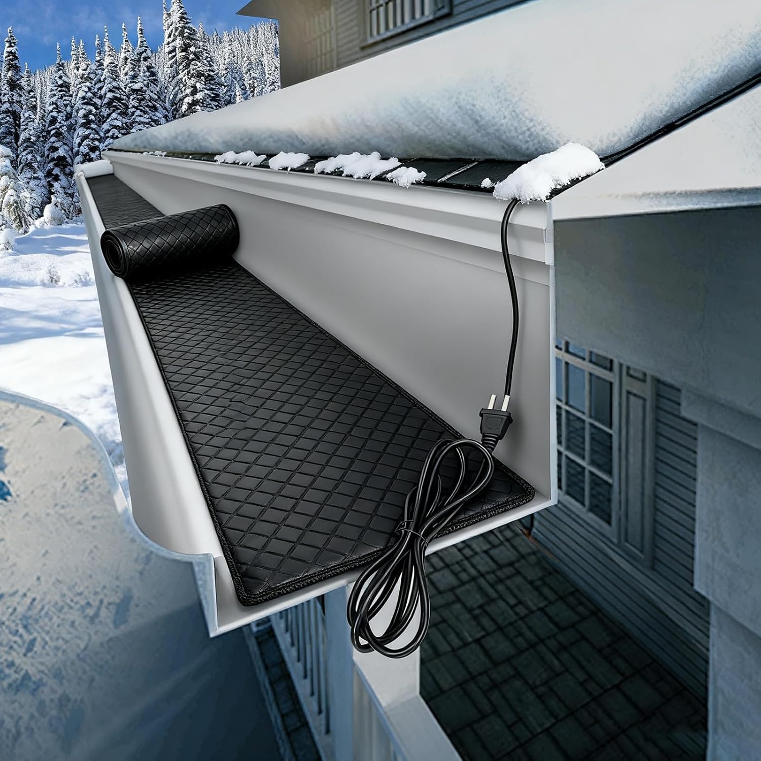 Heated Outdoor Electric Snow Melting Mats for Roof and Gutters, Ice Dam Prevention, Anti-Slip Heated Walkway Mat, 50℃/122℉ Roof Snow De-Icing Kit, Winter Snow Removal(33cm*760cm(13in*25ft))
