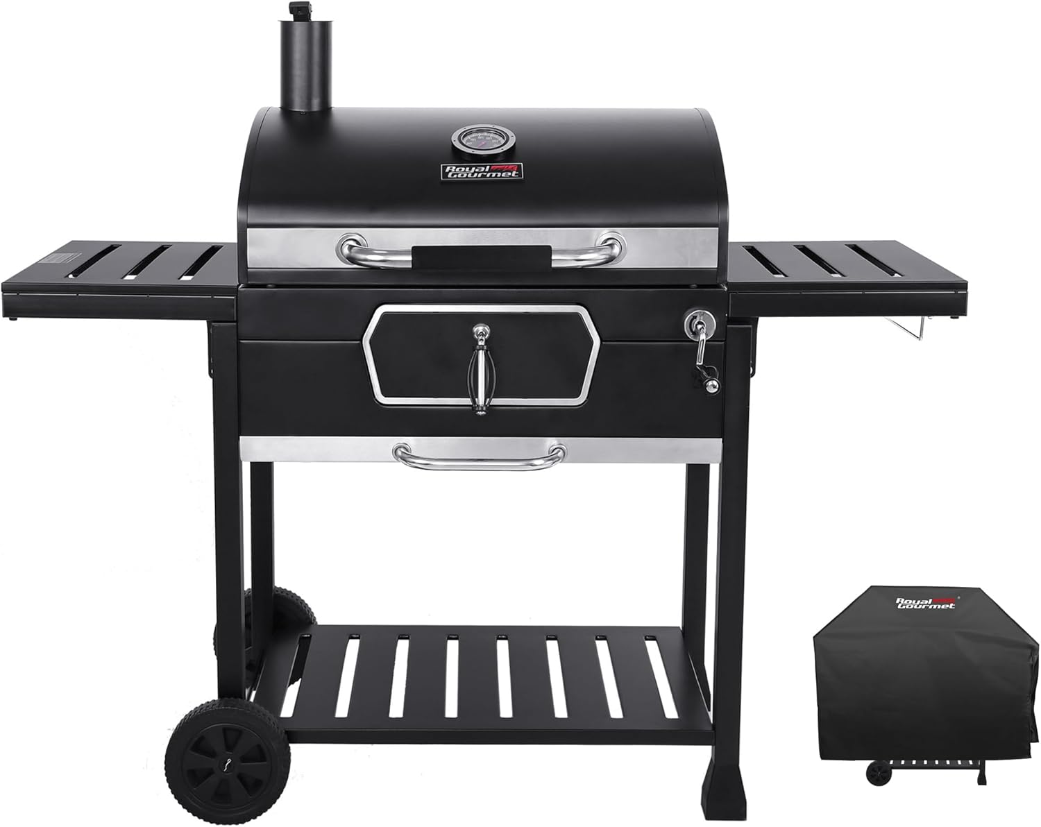 Royal Gourmet CD2030AC Deluxe 30-Inch Charcoal Grill with Cover, Large BBQ Grill with Collapsible Side Tables for Outdoor Picnic Camping Patio Backyard Cooking, Black