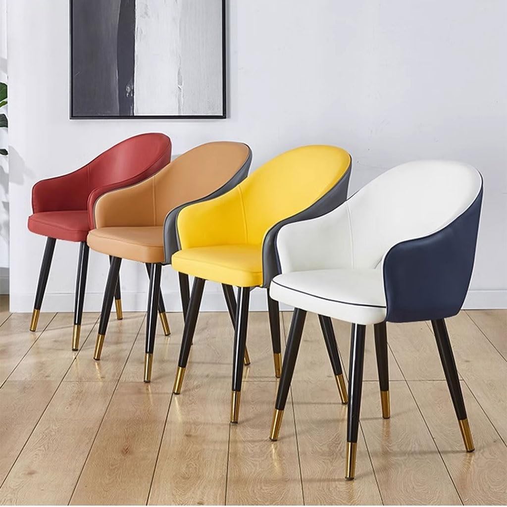 AYARNA Set of 4 Modern Dining Chairs Wear Resistant Leather Kitchen Living Dining Room Accent Arm Chairs Carbon Steel Legs Office Lounge Chair(Red)