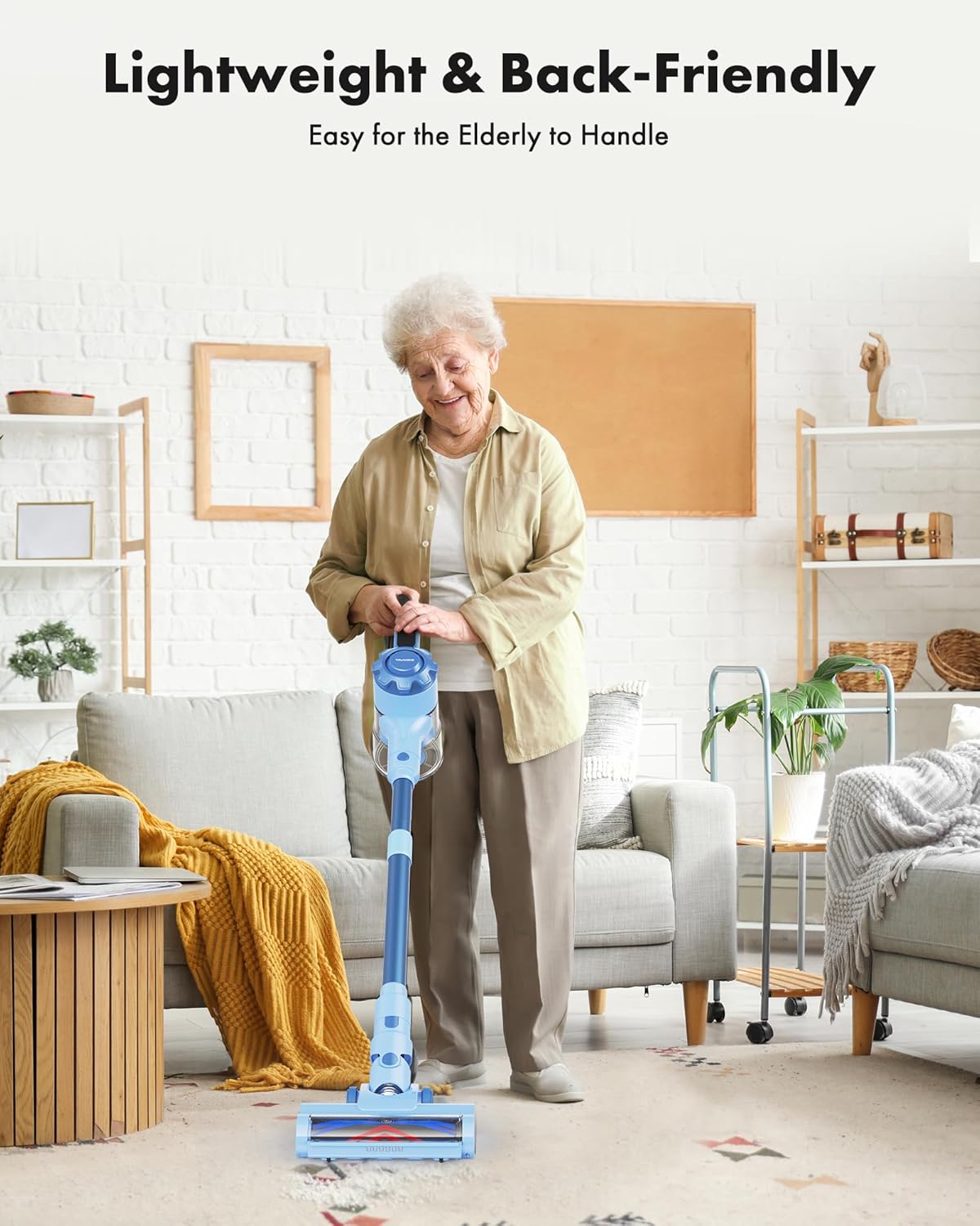 Trucozie Cordless Vacuum Cleaner, 8-in-1 Lightweight Stick Vacuum with 45mins Runtime, Powerful Suction, Rechargeable Cordless Vacuum for Carpet, Tile, Pet Hair, Hardwood Floors, Blue