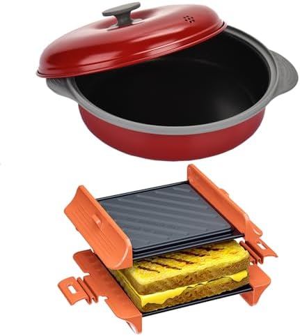 MACONEE 2-in-1 Microwave Cookware: Frying Pan Skillet with Panini Press for Grilling, Reheating, and Crispy Sandwiches