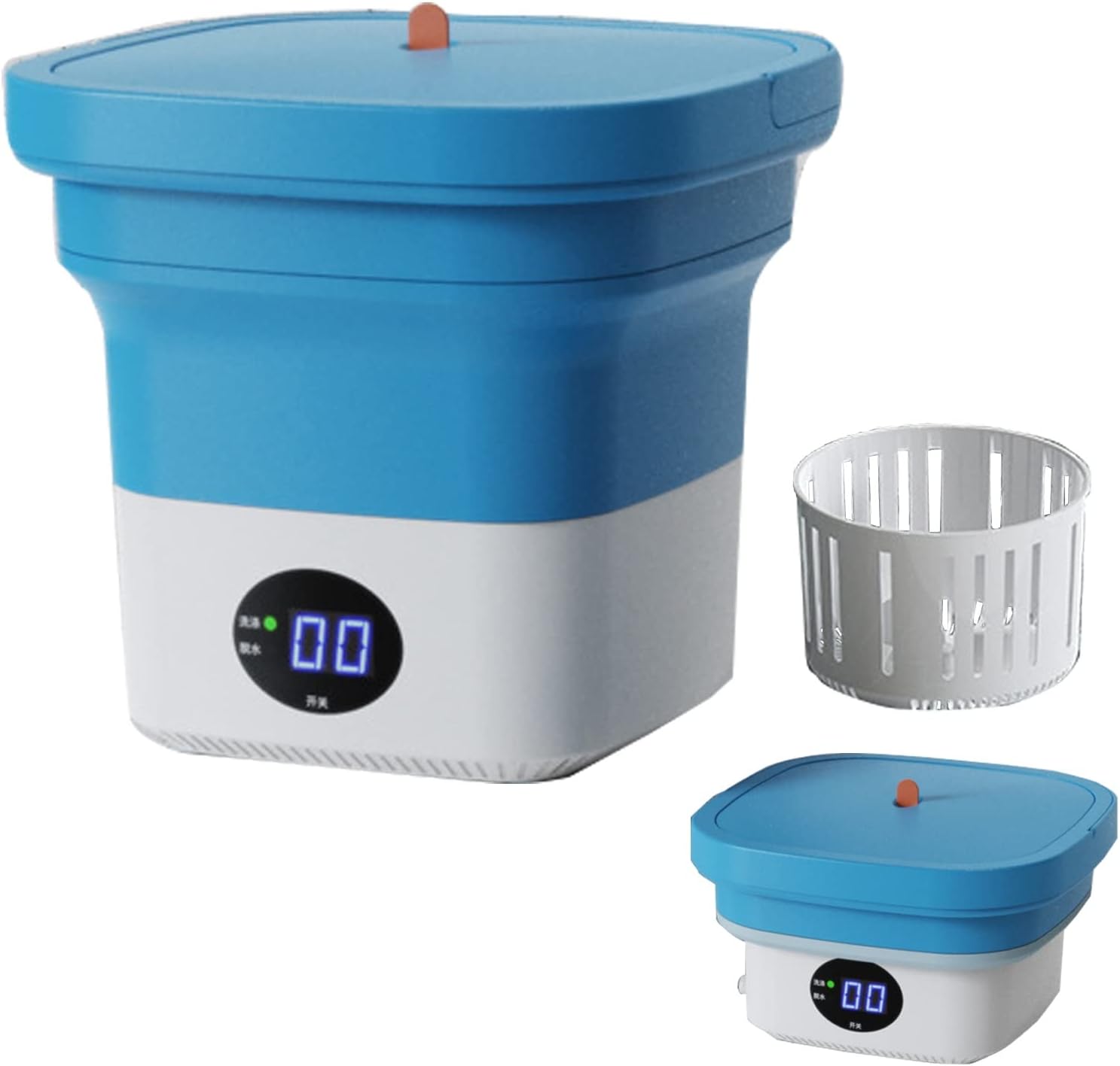Portable Washer, Foldable, Laundry Machine, with Drainer Basket, for Apartment, Laundry, Camping, Rv, Travel, Underwear, Personal, Baby (Color : Blue)