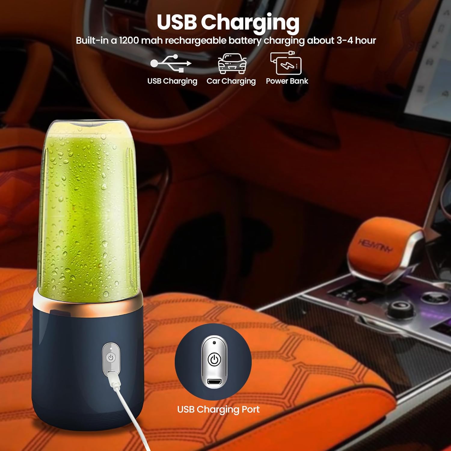 Regalosonline Mini Personal and Portable Hand Blender for Smoothies, Juices, Protein, Fruits, and Vegetables with 6 Blades + 2 Cups to go anywhere - USB Rechargeable!