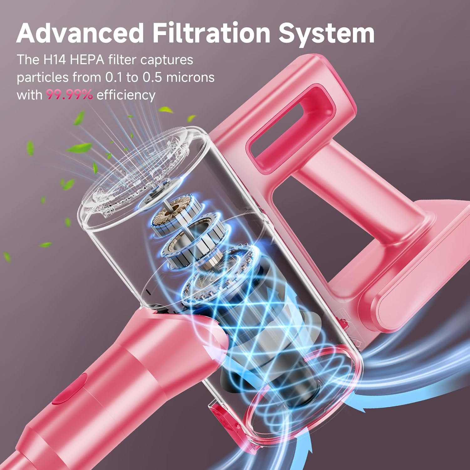 Cordless Vacuum Cleaner, 38Kpa Powerful Stick Vacuum Cleaner with 45mins Rechargeable Battery, LED Anti-Tangle Brush, 8-in-1 Handheld Vacuum Cleaners for Home/Pet Hair/Carpets/Floors, Pink