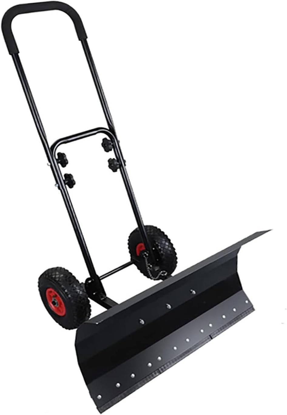 Snow Shovel with Wheels Carbon Steel Rolling Pusher Height Adjustable Snow Pusher with Non-Slip Handles Scratch Free Cutting Edge Ideal for Clearing Driveways and Paths,002