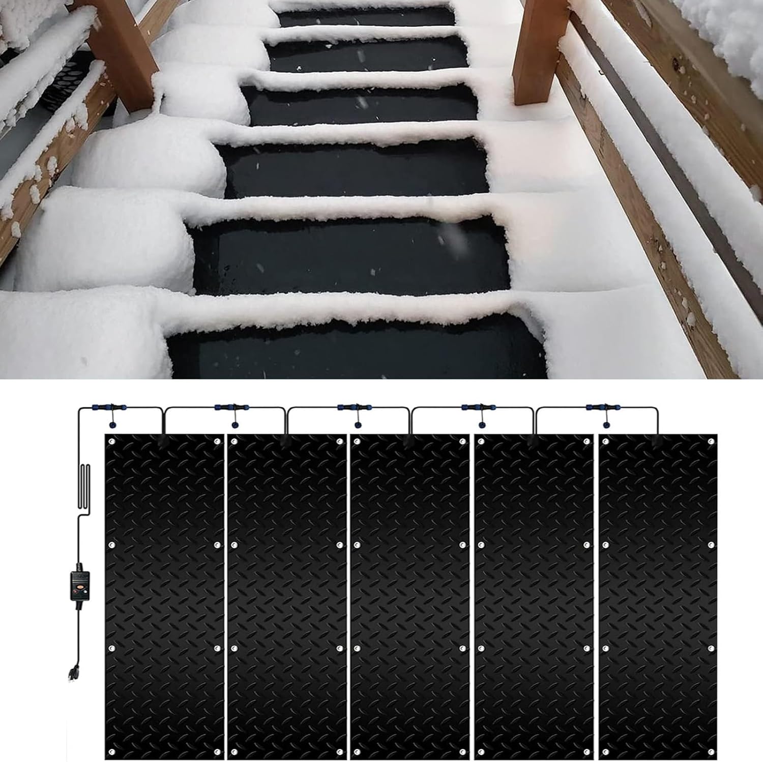 Outdoor driveway snow melting mat, non-slip heated sidewalk mat, heated snow melting mat for sidewalk stairs, outdoor heating mat for winter snow removal, heated snow melting mat(5 Pcs,30x150cm/12x60i