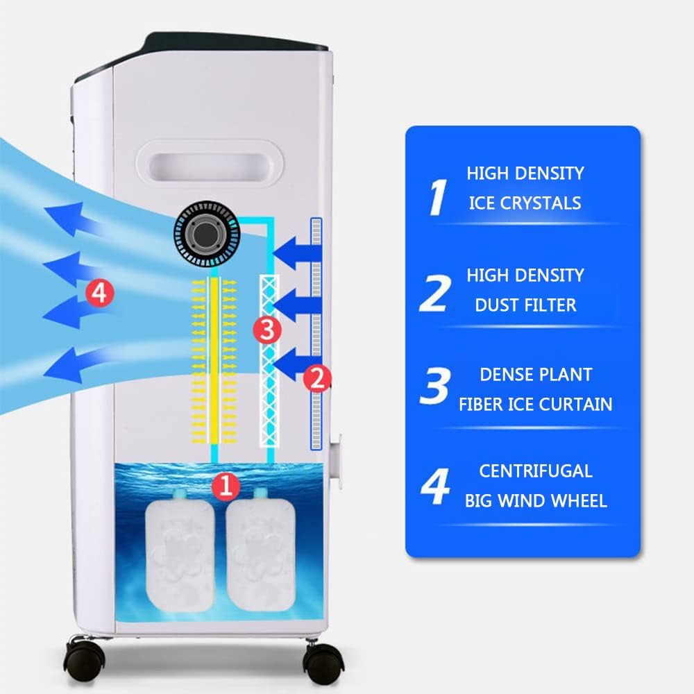 Heating Cooling Air Conditioning Fan, Portable Remote Control, Ice Pack, Humidification, 3 Speeds, 7.5 Hours Timer, for Room Home Office