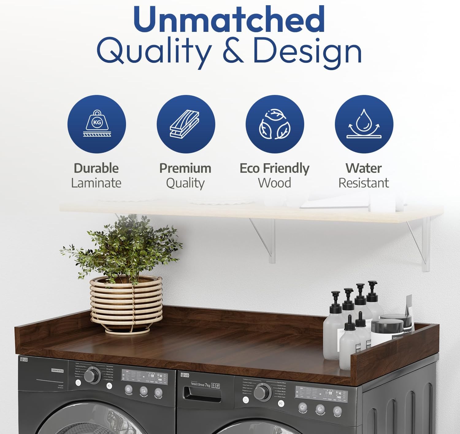 OfficeSimpli Washer Dryer Countertop, Made in USA, Non-Slip Pads, Laundry Room Wood Topper, Washer Dryer Cover for Top, Laundry Guard, Laundry Countertop (California Walnut, Standard (27.5