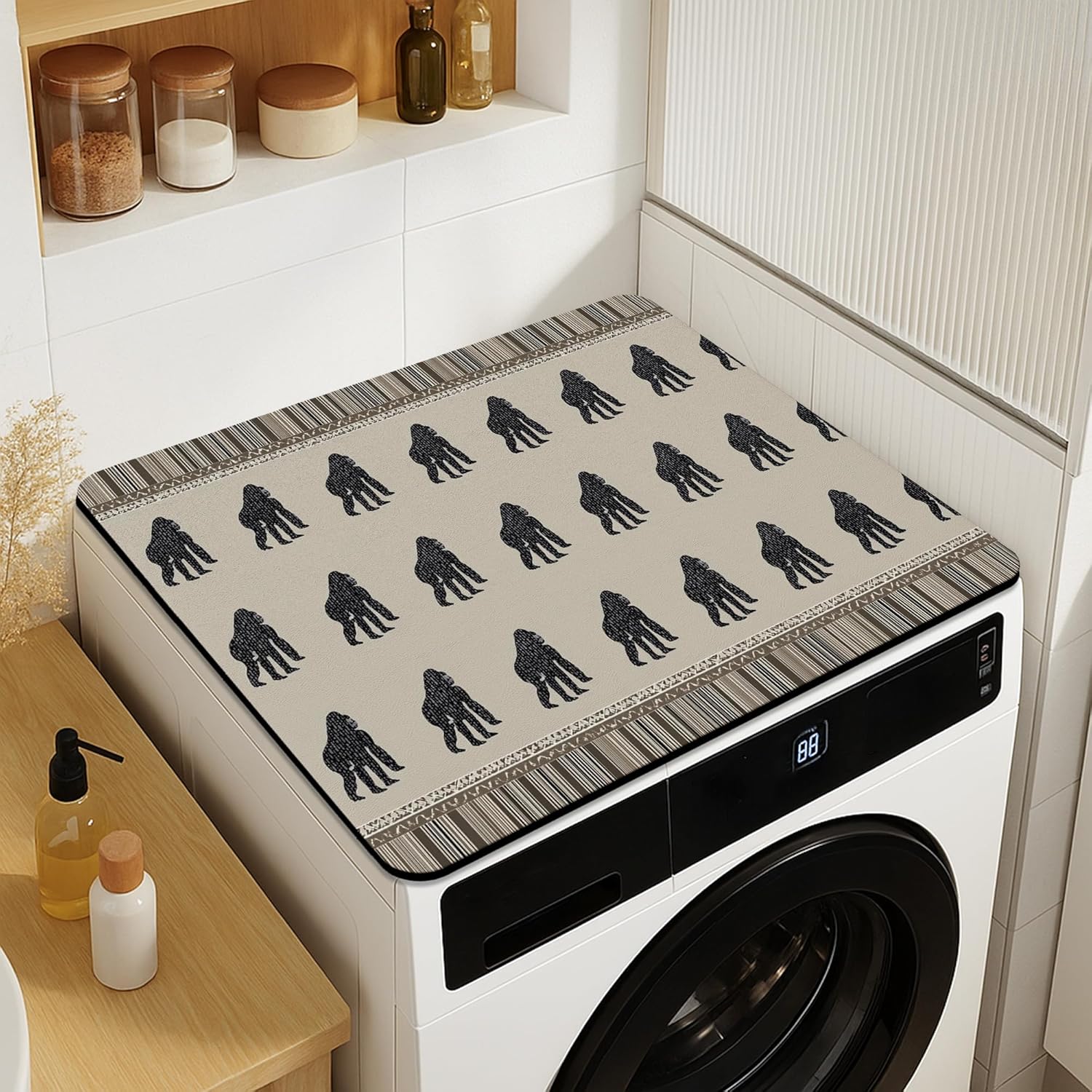 Gorillas Washer Dryer Top Protector Mat, Black Jungle Animal Laundry Machine Dust Top Covers, Modern Graphic Rubber Anti-slip Waterproof Washer And Dryer Mats for Laundry Room 20x24 Inch