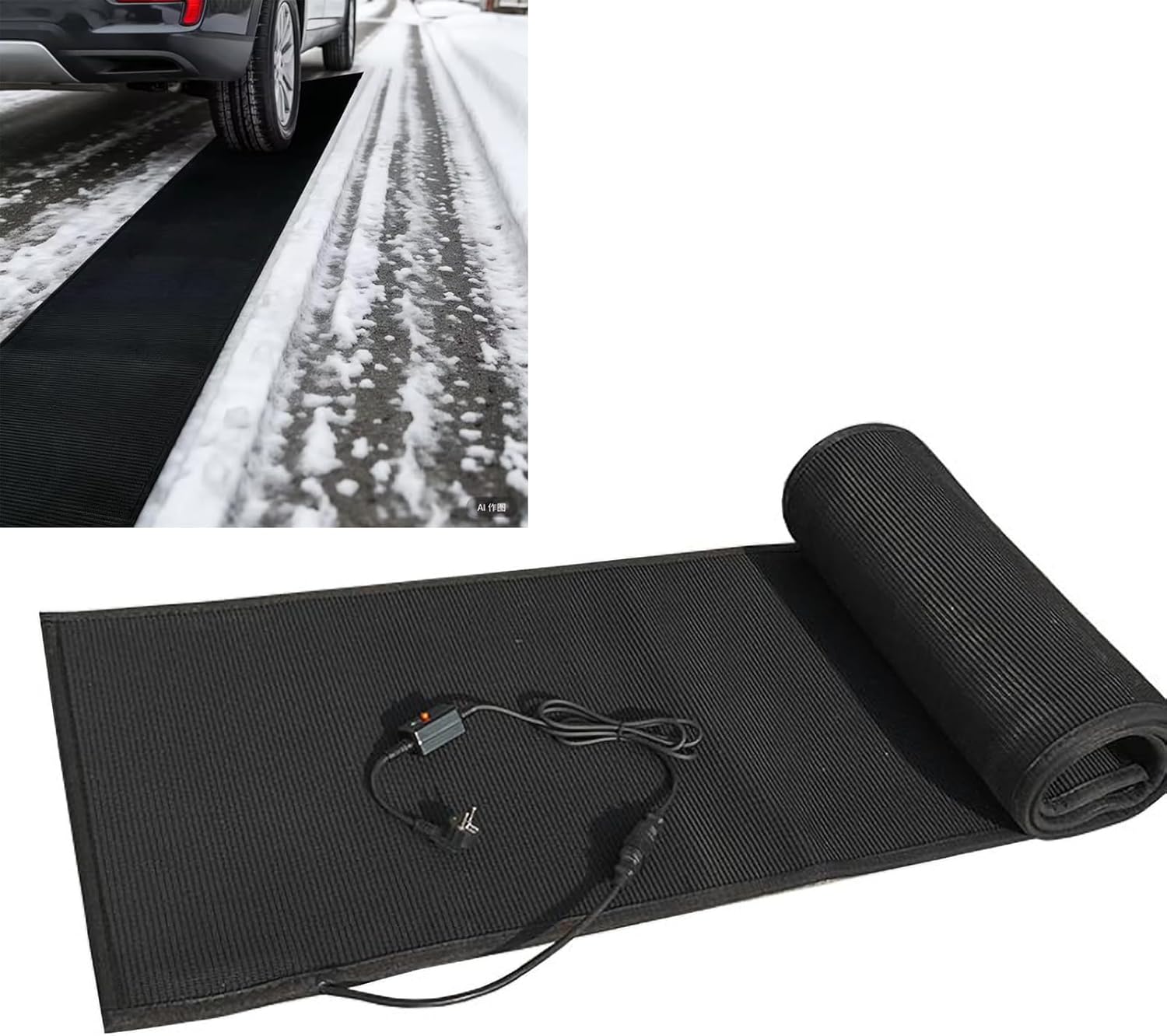 2x10ft Driveway Heating Snow Mat, Heated Snow Melting Mats for Driveway Walkways Outdoor Mats for Winter Removal Snow and Ice, No-Slip Rubber Heat Track Snow Melting Mats