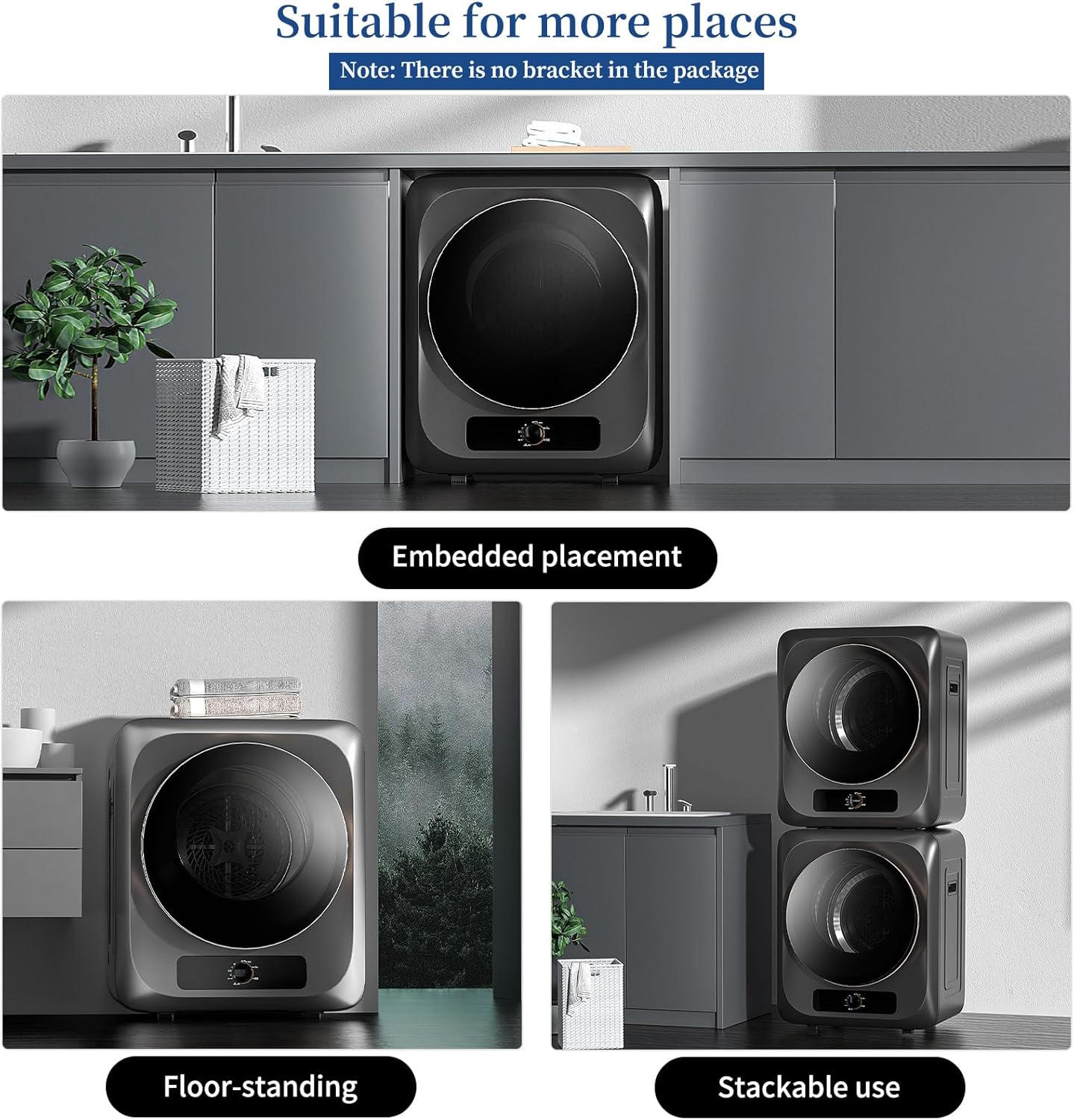 VCJ Portable Clothes Dryer for Apartment, 10lbs Compact Electric Laundry Dryer with Stainless Steel Tub, 1.5 cu.ft Suitable for Apartments, Dorm, RVS