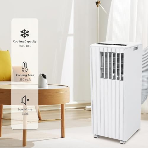 8000 BTU Portable Air Conditioner Cools Up to 350 Sq.Ft, 3-in-1 Fast Cooling Unit with Dehumidifier & Fan mode, Sleep Mode & Remote Control, 24H Timer