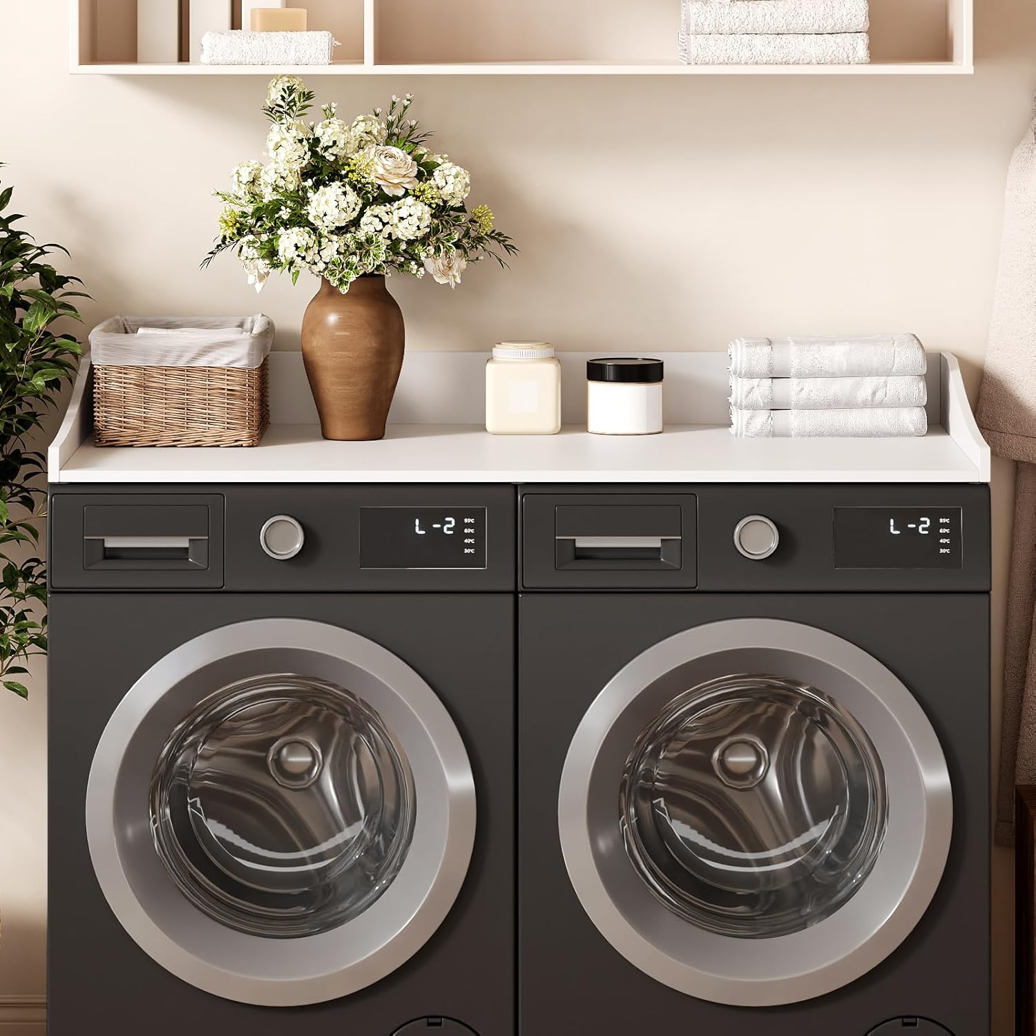 54'' Washer Dryer Countertop, Laundry Room Organization Washer and Dryer Combo Countertop Organizer with Non-Slip Mat, White