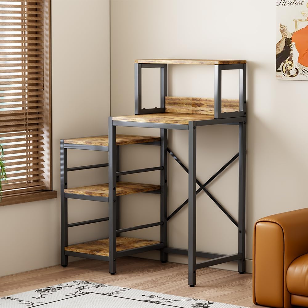 6-Tier Mini Fridge Cabinet Microwave Stand Baker Rack, Mini Fridge Stand with Storage Shelves, Microwave Oven Stand, Utility Storage Shelf for Kitchen, Living Room, Dorm, Patio.(Brown)