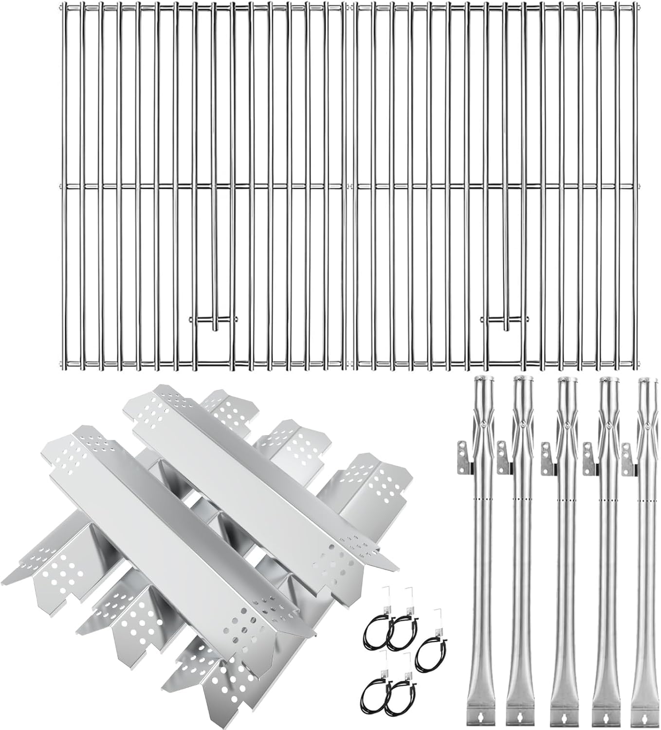 BQMAX Grill Parts for Nexgrill 5 Burner Gas Grill 720-0888 720-0888A 720-0888N, Cooking Grate, Heat Plates Shield and Burner for Nexgrill 5 Burner Replacement Parts for 720-0888 Nexgrill Parts