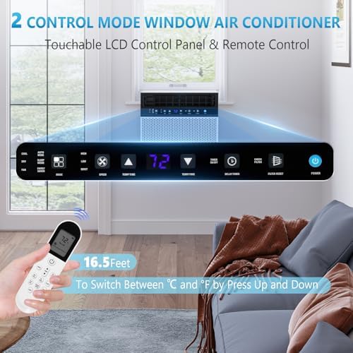 COWSAR 12000 BTUs Window Room Air Conditioner for Room, Window Air Conditioner, Cools Up 550sq.ft,Window AC Unit with Cooling, Dehumidifier and 3 Fan speeds, 24-hour timer & ECO mode