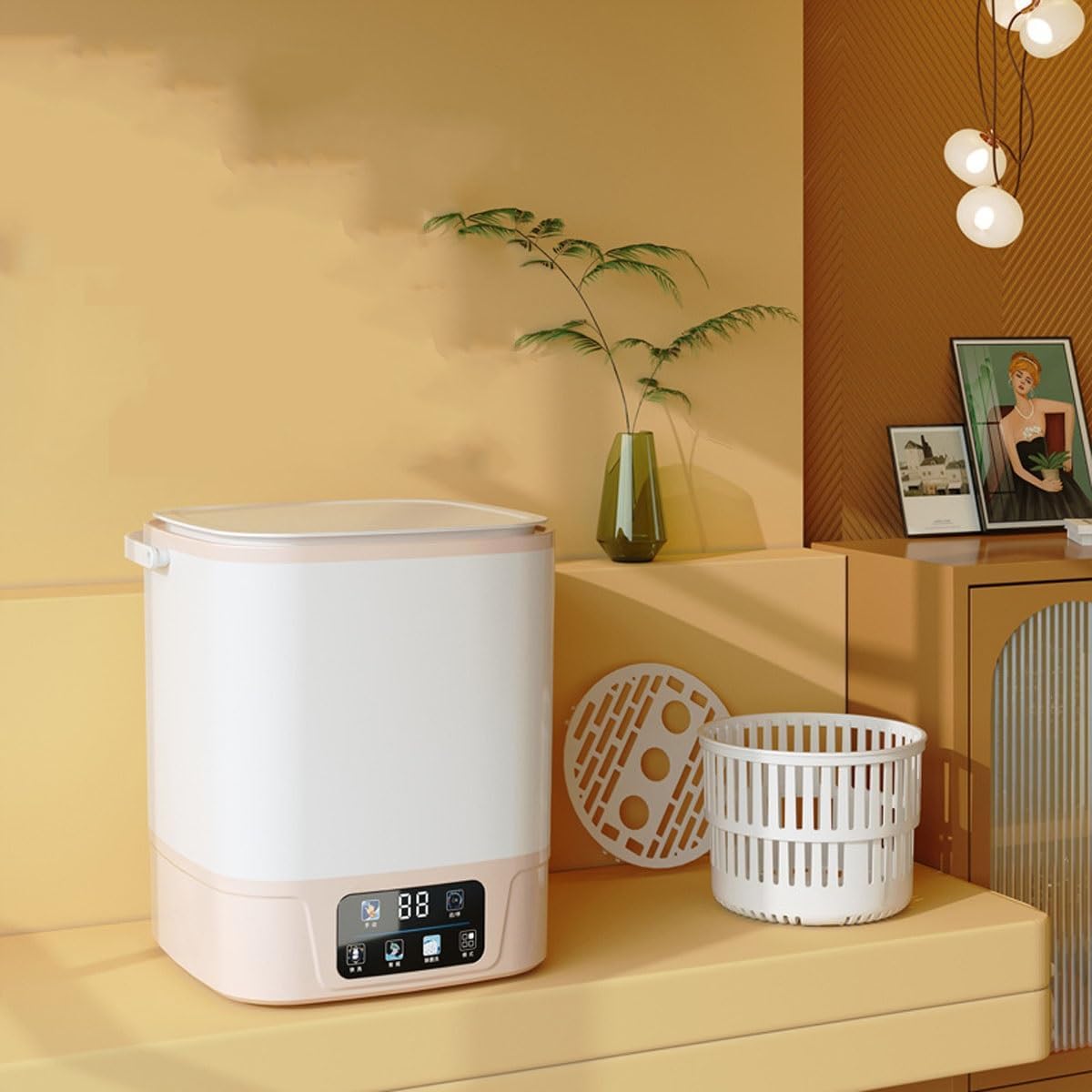 Small Washing Machine 10L Large Capacity Washer 9.5X9.5X11in Portable Washing Machine For RV Home Apartments Dorms Camping Travel Space Saver(Pink)