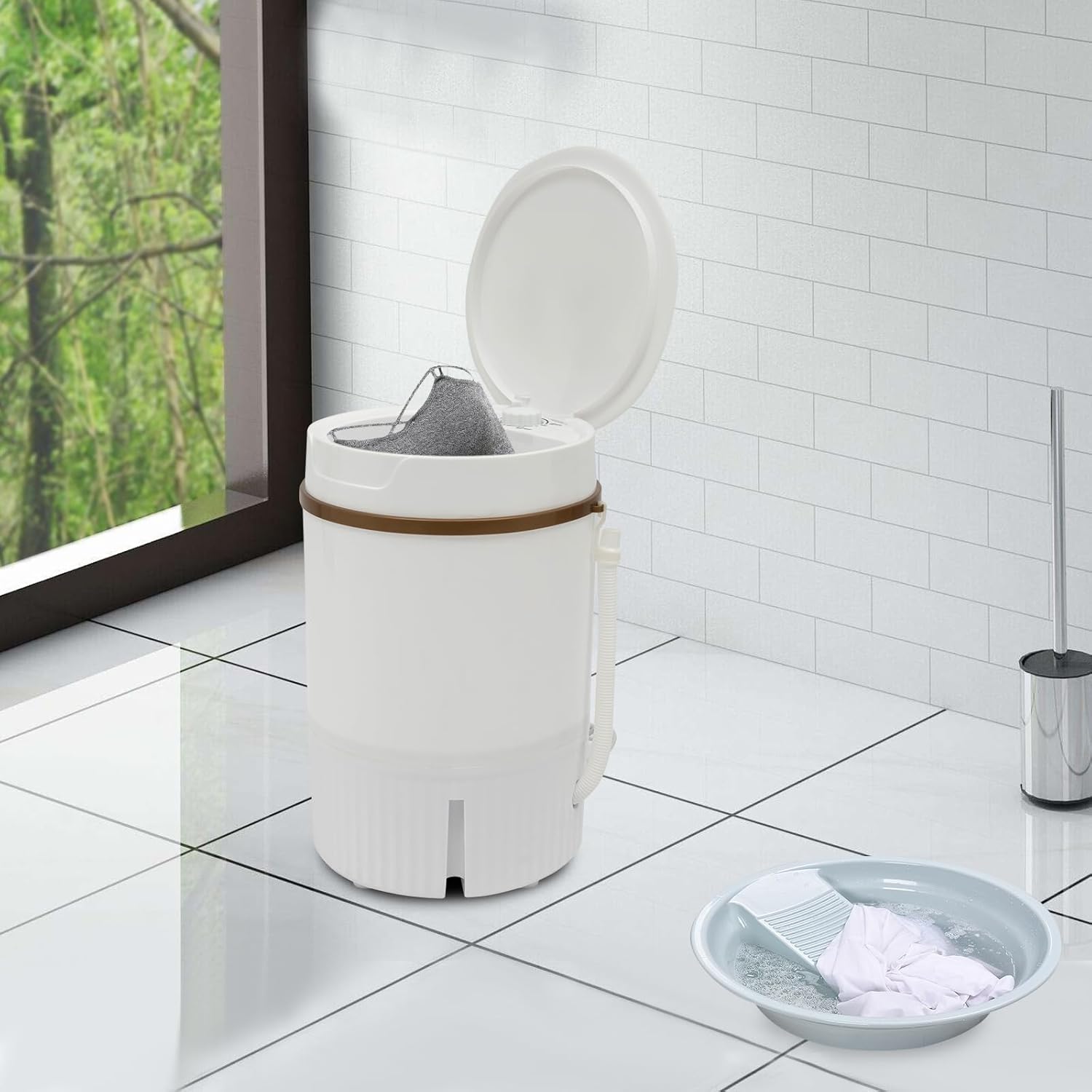 4.5L Portable Washing Machine,260W Mini Semi-automatic Laundry Washer with Dehydration Mode, Single Tub Washing Machine with Timer Control and Drain Hose for Underwear Socks (White)