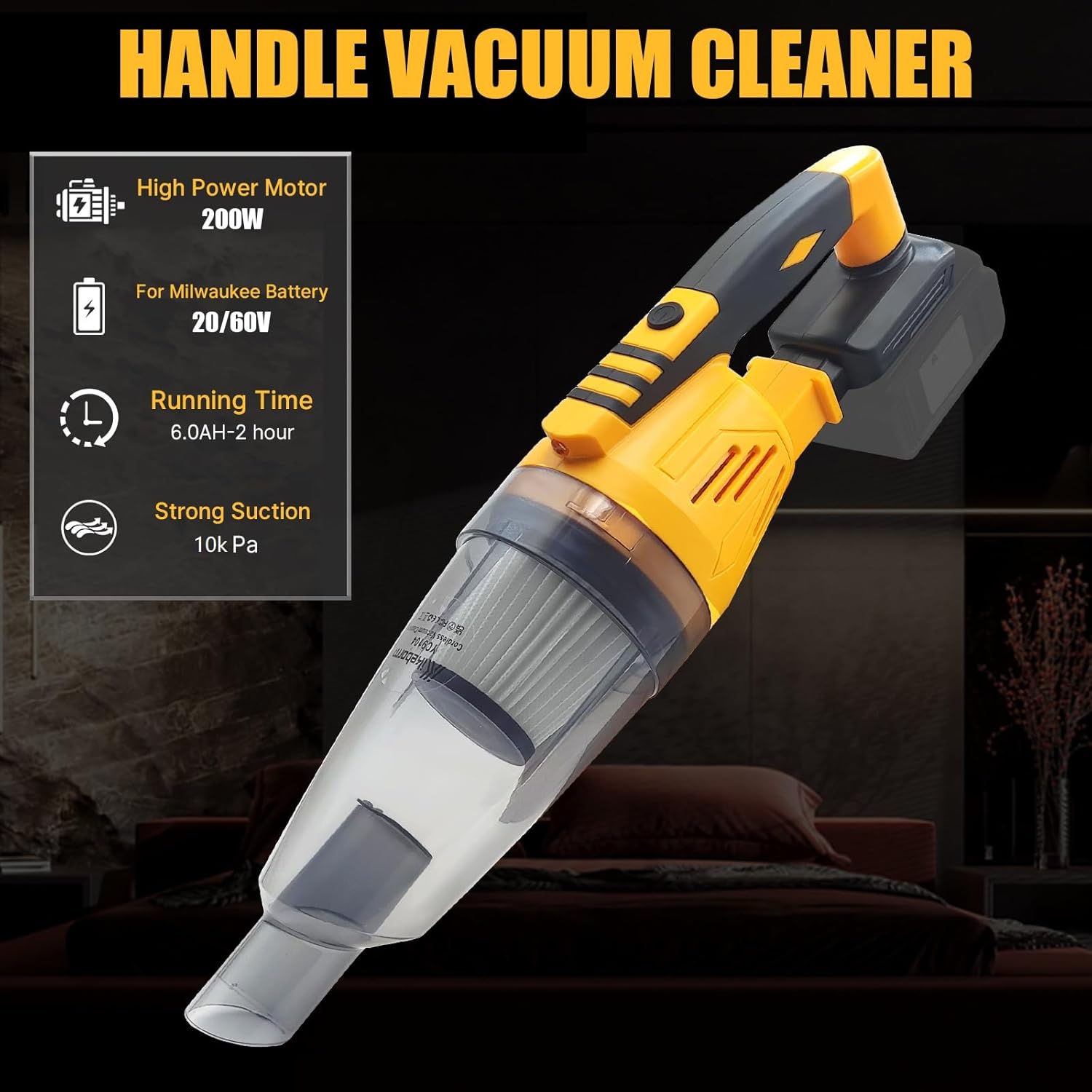 Cordless Handheld Vacuum for Dewalt 20V MAX Battery, Portable Car Vacuum Cleaner with 10KPa Suction &LED Light for Pet Hair Floor Car Sofa(Battery Not Included)