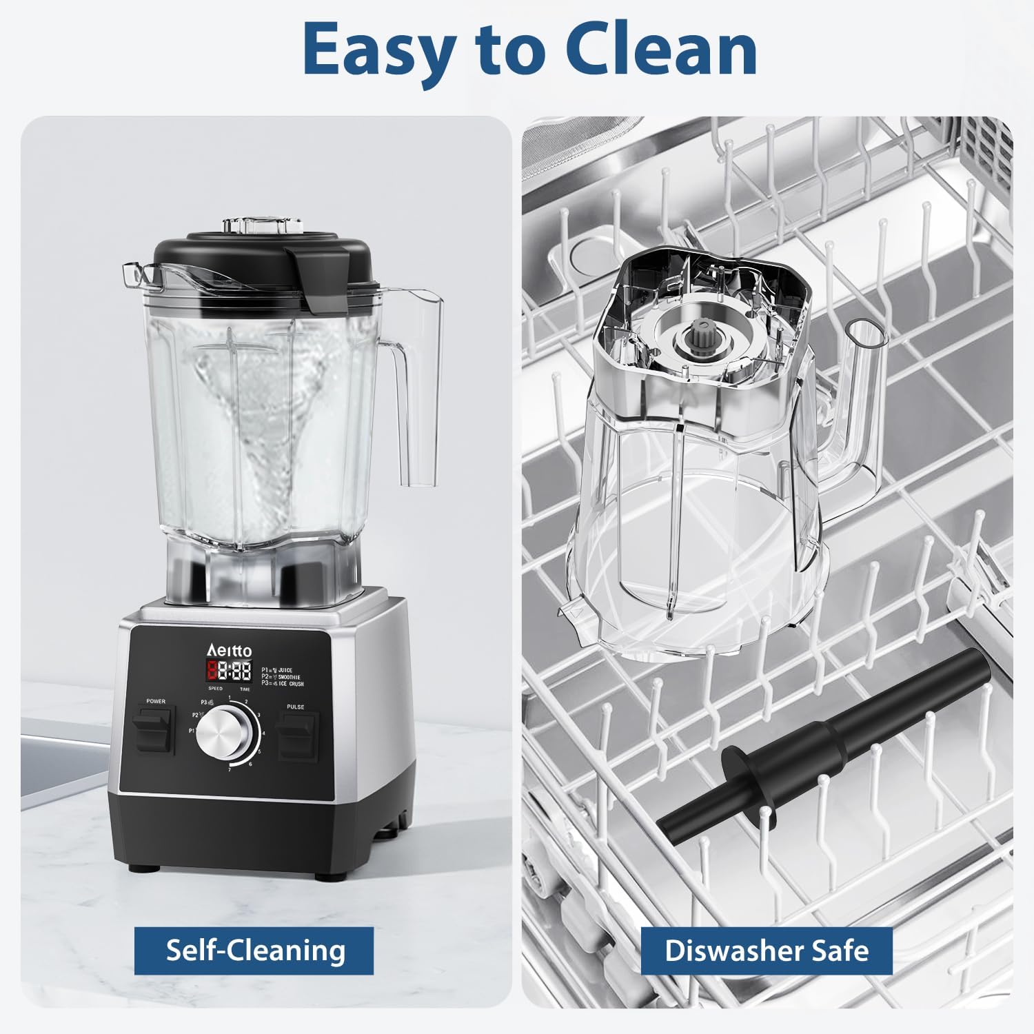 Aeitto Blenders for Kitchen with 68Oz. Large Capacity, 1800W Max Power Smoothie Blender, 3 Preset Programs & 7 Speeds, Professional Countertop Blender for Smoothies, Ice Crush, Frozen Drinks, Black