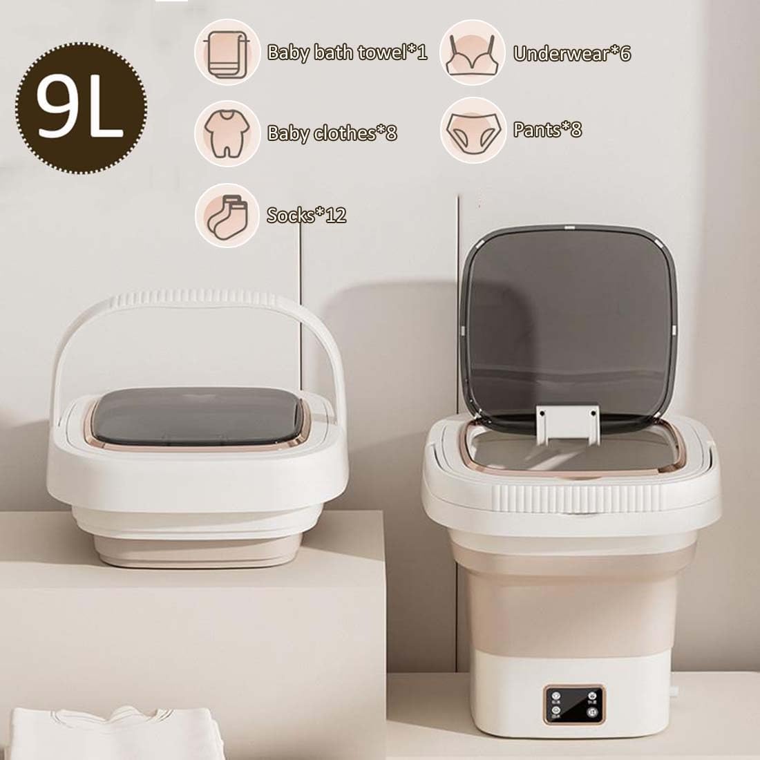 Mini Washing Machine 9L Portable Clothes Washer for Underwear, Baby Clothes Sock Apartment & Tiny Spaces Portable Mini Washing Machine(Cream Yellow)