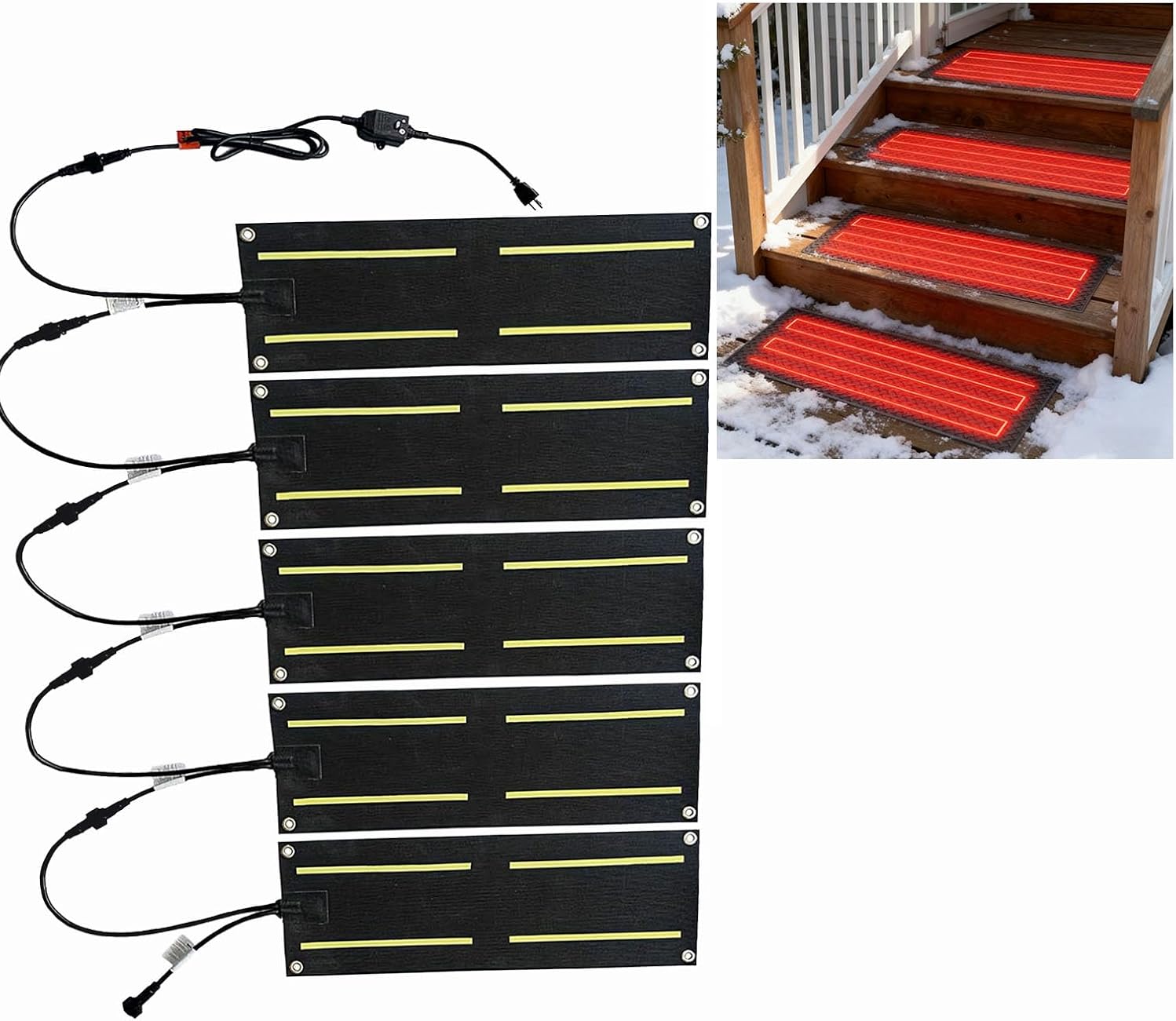 Heated Snow Melting Mats,Winter Rubber Heated Non-Slip Snow Melting Mats,2in/h Melting Speed,for Snow Removal Stairs Steps Driveway Walkway(Size:10 * 48in,Color:5 Piece)
