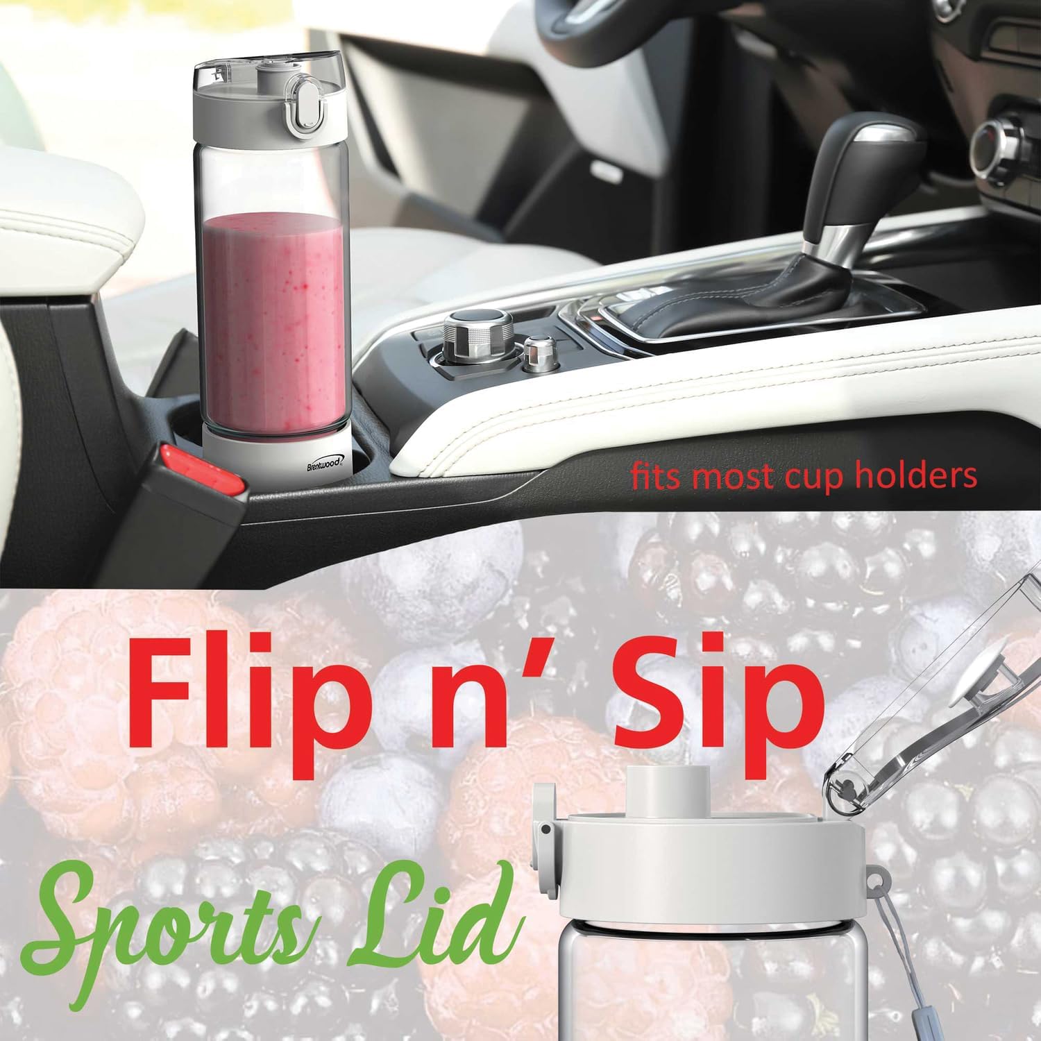 Brentwood 50-Watt 17-Oz. Portable Battery-Operated USB-Chargeable Glass Blender (White)