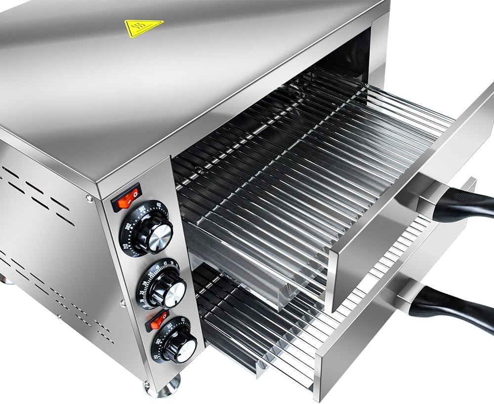 Generic YOOKTEN Electric Countertop Pizza Oven Indoor Commercial Pizza Maker Machine for Home Stainless Steel 2-Tier Pizazz Pizza Oven,1100W, Silver