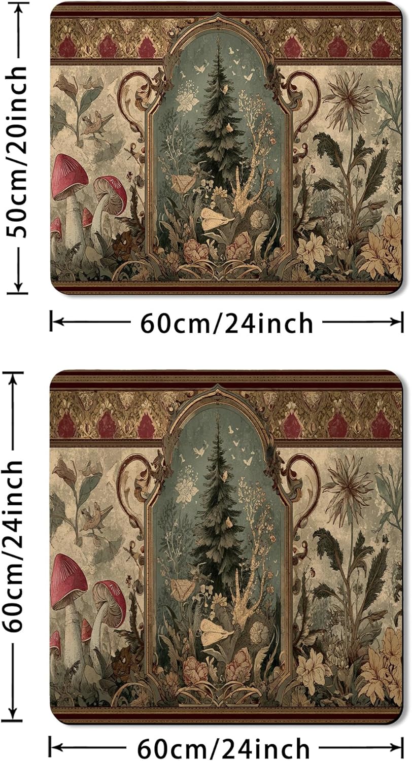 Nature-Inspired Washer Dryer Top Protector Mat, Vintage Botanical Artwork Laundry Machine Dust Covers, Rustic Rubber Anti-slip Waterproof Washer And Dryer Mats for Home Decor 20x24 Inch