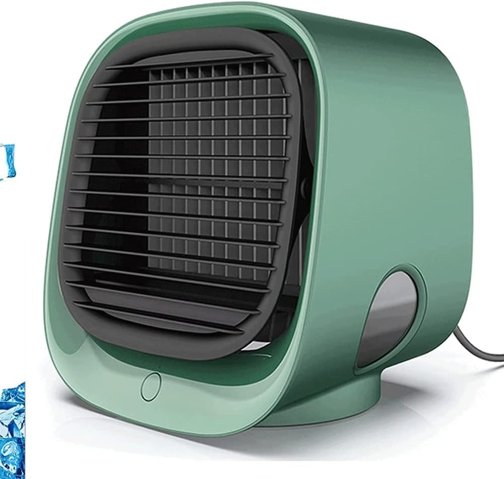 Portable Air Conditioner Fan, 3 Wind Speeds USB Air Cooler, Personal Air Cooler Fan for Home, Room, Desk and Camping (Color : Green)