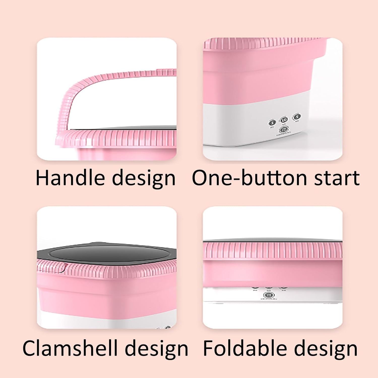 Portable Washing Machine, Mini Washing Machine, Folding Top Load Washer with Spin-Dry, Pink, High Efficiency, Perfect for Camping, Travelling