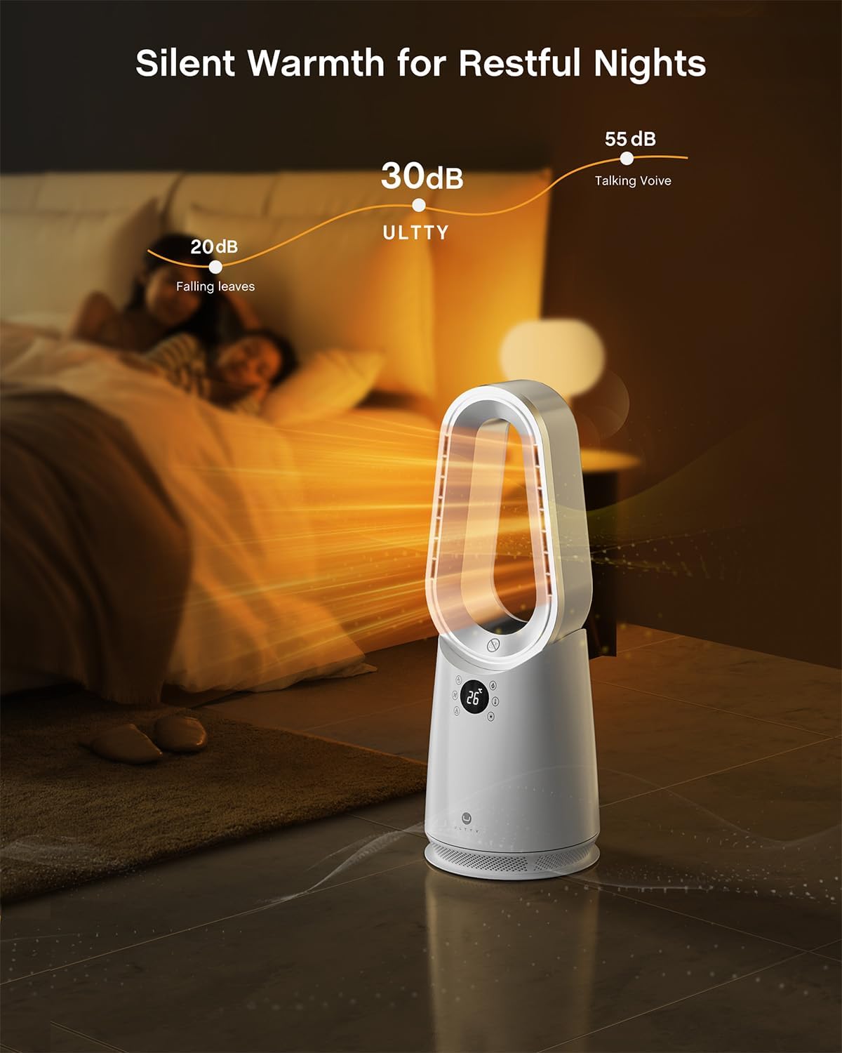 ULTTY Space Heater, Portable Electric Heaters and Cooler Fan Combo with Remote, 80°Oscillation, 9 Speeds, 3 Modes, 8 Timer, 6 Colors LED Light, Fast Safety Heat and Quiet for Office Bedroom Home