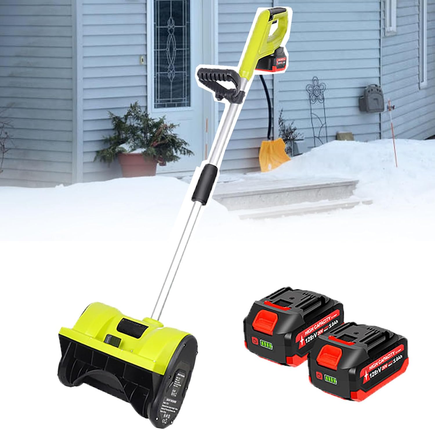 Cordless Snow Shovel, 20V Battery, Electric Snow Shovel for Driveway w/Adjustable Front Handle, 13in Width & 6.2in Depth & 26ft Throwing Distance(with 2 Battery)