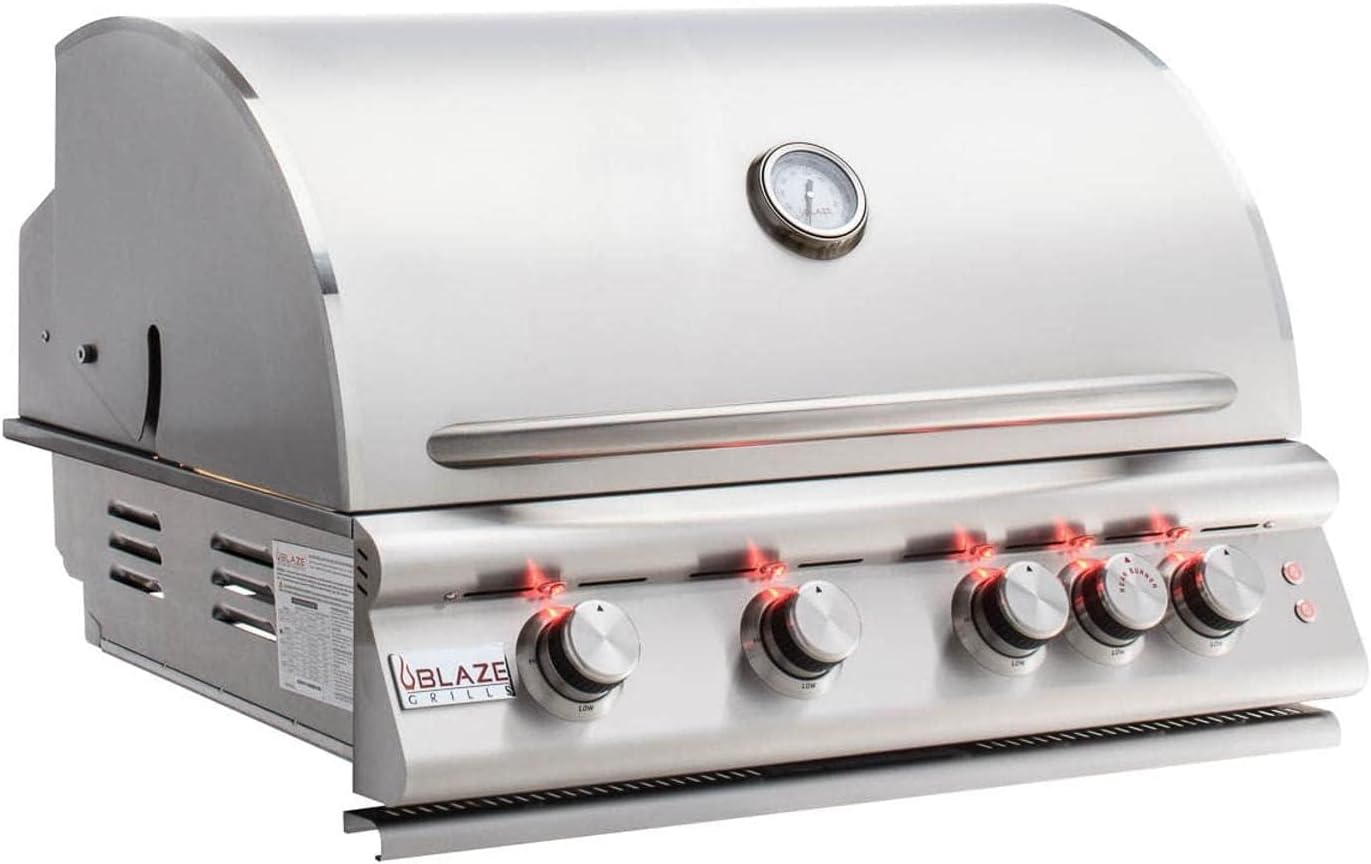 Blaze Grills Premium LTE+ | 40-Inch 5-Burner Barbecue | Built-In Natural Gas Grill | Professional Stainless Steel BBQ | Rear Infrared Burner + Rotisserie Kit | BLZ-5LTE3-NG