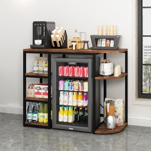 Mini Fridge Stand with Storage, Bakers Rack, Mini Fridge Cabinet with Storage, Coffee Bar Cabinet with Mini Refrigerator, Microwave Oven Stand Rack for Home Dorm Office.