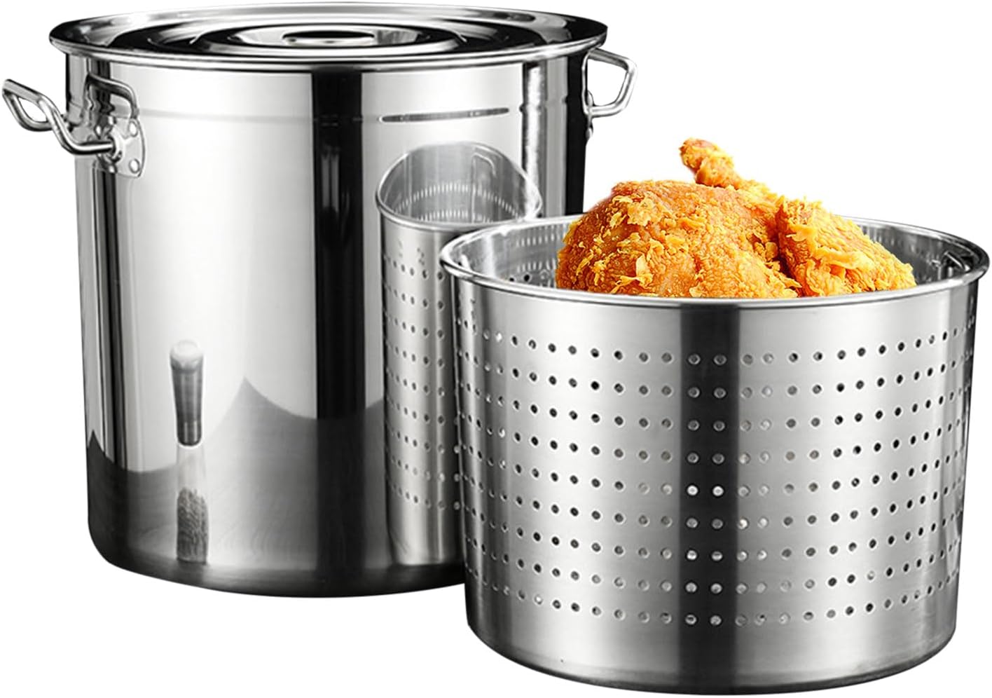 AIZYR Large Stock Pot Stainless Steel Seafood Boil Pot with Basket, Fryer Pot for Crab Lobster Shrimp Boiling, and Turkey,40cmx40cm