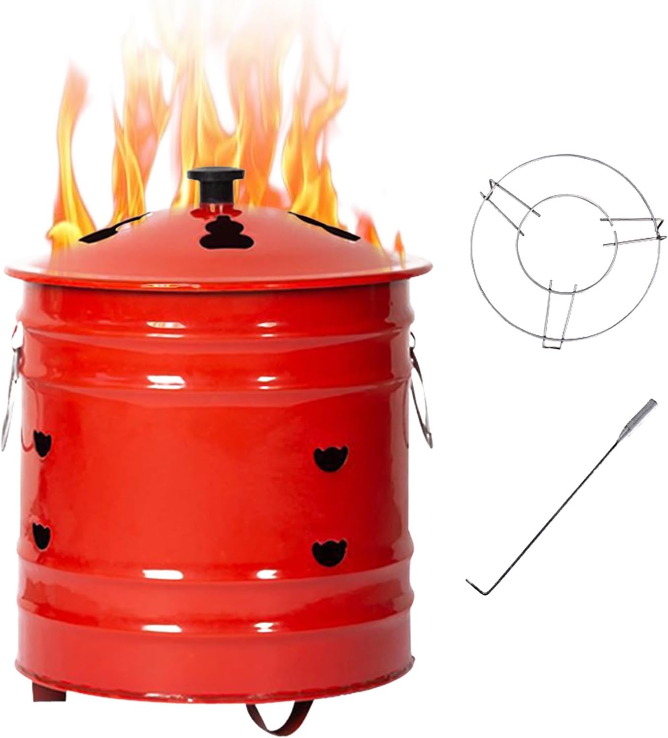 Metal Garden Incinerator Can with Lid, Outdoor Fire Pit, Burn Barrel for Ancestor Money Waste Leaf Wood Bonfire