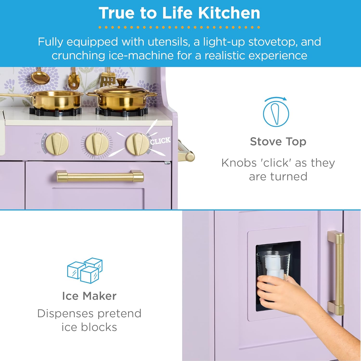 Best Choice Products Pretend Play Kitchen Wooden Toy Set for Kids w/Realistic Design, Telephone, Utensils, Oven, Microwave, Sink - Lavender