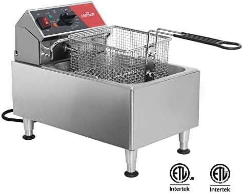 CROSSON ETL Listed 13Lbs Electric Deep Fryer Countertop with Easy-assembling Solid Basket,Removeable Oil Container for Restaurant Home Use-120V,1800W Commercial Deep Fryer