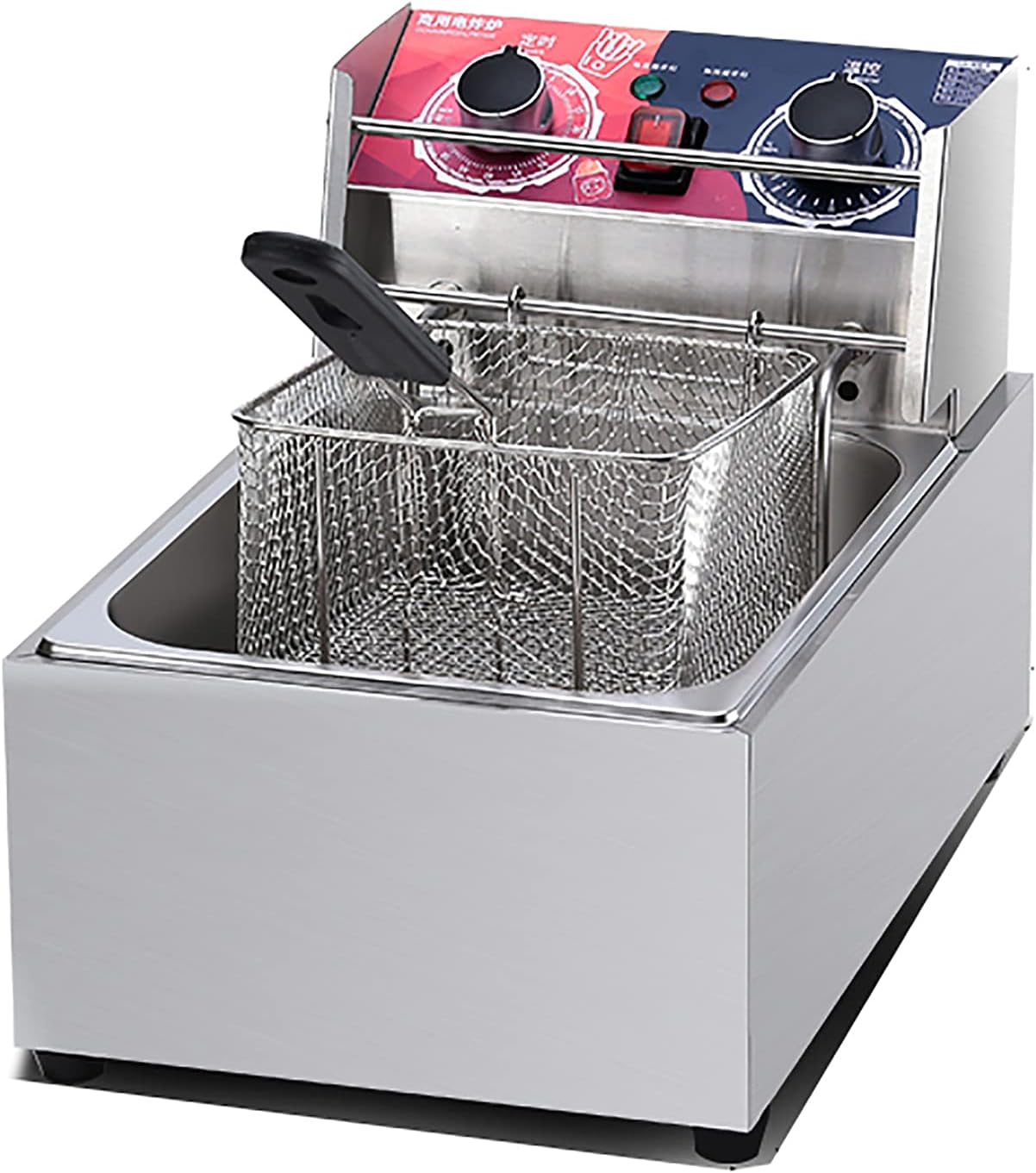 Large Capacity Electric Deep Fryer with Removable Baskets, Adjustable Temperature, Removable Oil Container, for Commercial Restaurant Countertop Family Food Coo（with Timing）