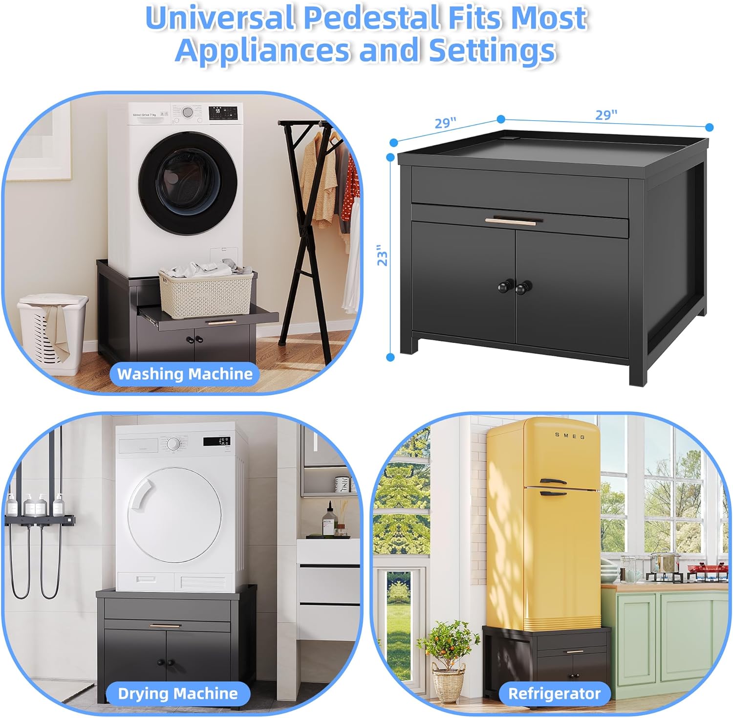 Laundry Pedestal for Washer and Dryer, Heavy Duty Metal Washer Dryer Pedestal Stand With Basket Shelf, 29