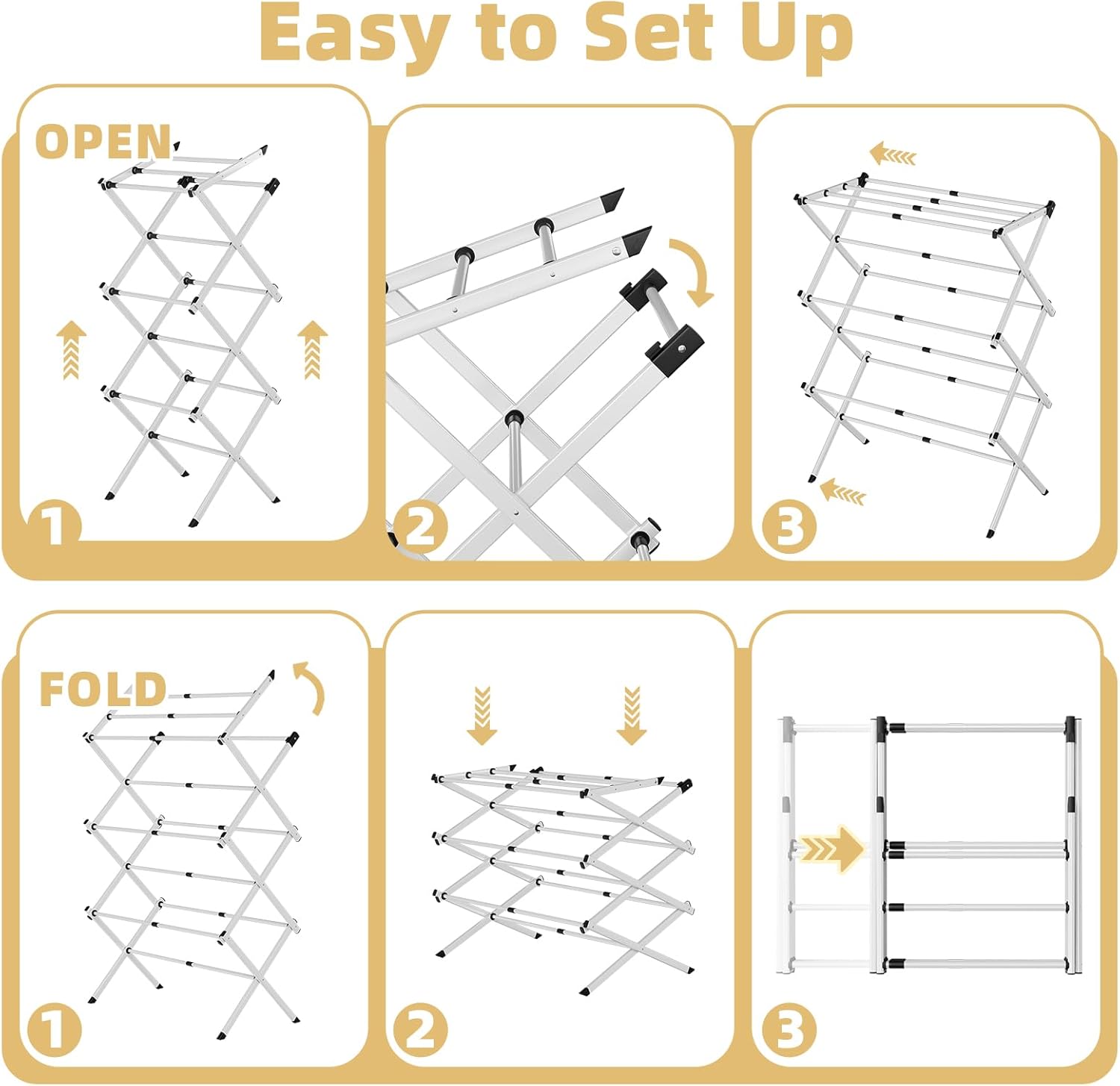 BAKON Foldable Clothes Drying Rack,Space-Saving Expandable & Portable Drying Rack for Clothes,Sturdy Metal Clothes Dryer Rack for Indoor & Outdoor,Laundry Room,Dorm Room,Apartments