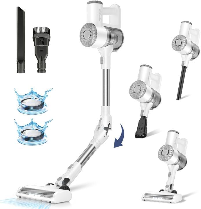 Cordless Vacuum Cleaner, Lightweight Stick Vacuum Cleaner, 6 in 1, Self-Standing with Powerful Suction, 180° Bendable Wand Rechargeable Cordless Vacuum for Hardwood Floor (White)