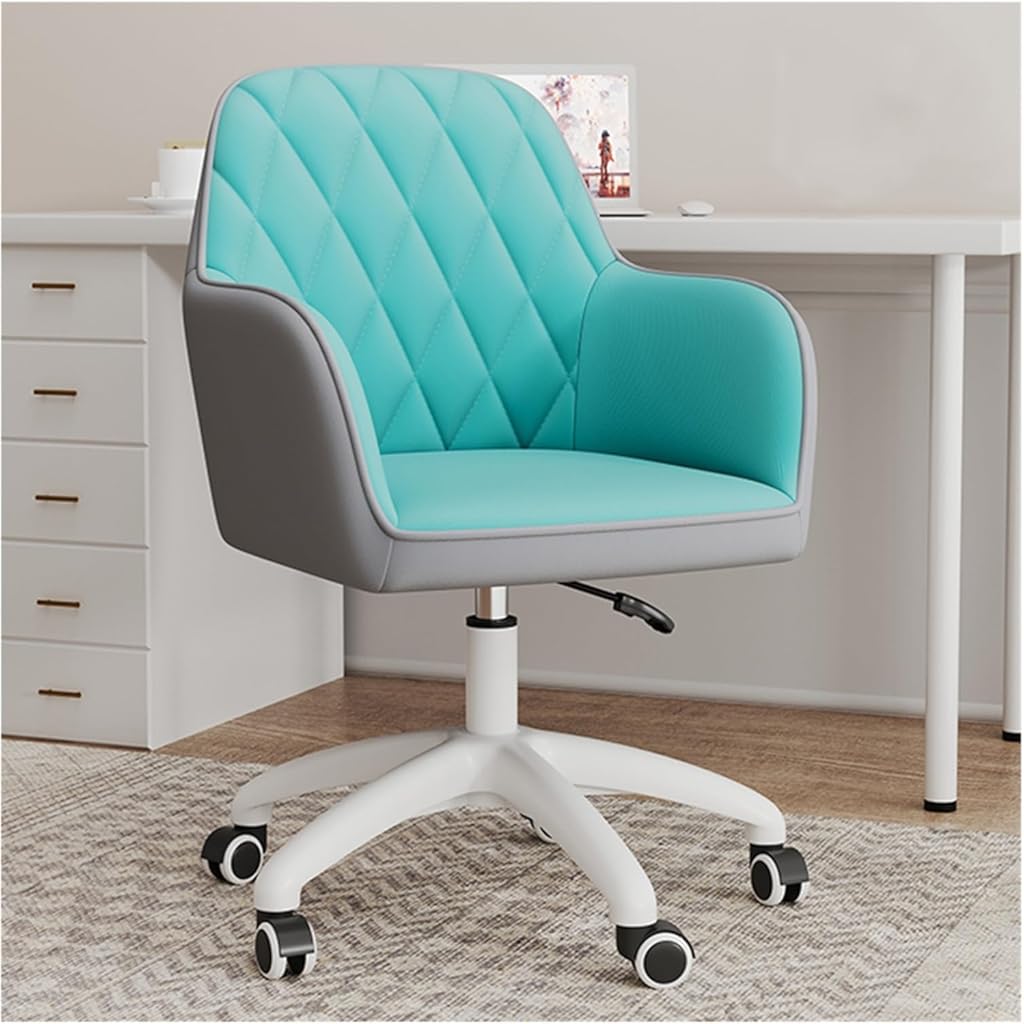 Desk Chair Vanity Chair Stool for Makeup with Wheels and Back Modern Accent Chair Home Office Chair Task Armchair Adjustable Rolling Swivel Chair for Bedroom Vanity Room (Color : Blue)