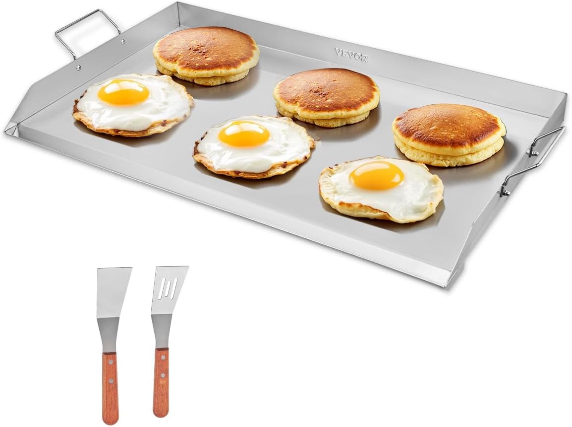 VEVOR Stainless Steel Griddle, 36x22 inch Universal Flat Top Rectangular Plate, Gas Grill Griddle for BBQ Grill, Teppanyaki, Portable Family Cookware with Handle, for Camping Tailgating Party