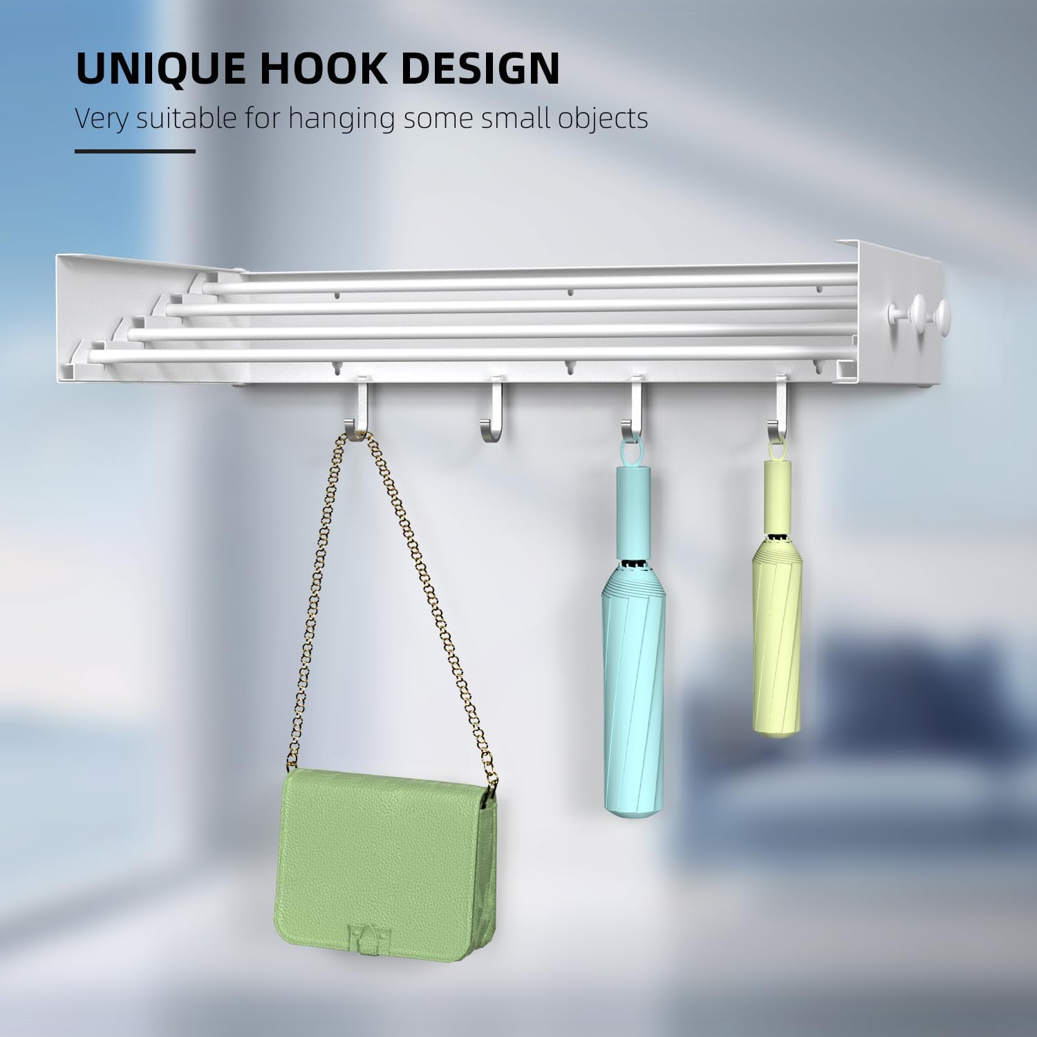 Drying Rack Clothing,Clothes Drying Rack Wall Mounted,Laundry Drying Rack Wall Mount,Foldable,Collapsible,60 lb Capacity 4 Aluminium Poles with 8 Hooks,Space Saving Clothes Drying Rack,White 23.6