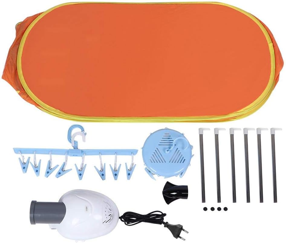 Clothes Dryer Portable, 800W 0.5M Household Foldable Clothes Drying Bag Mini Electric Dryer Machine, Low Noise Clothes Dryer for Renters Students Dwellers - Orange(US)