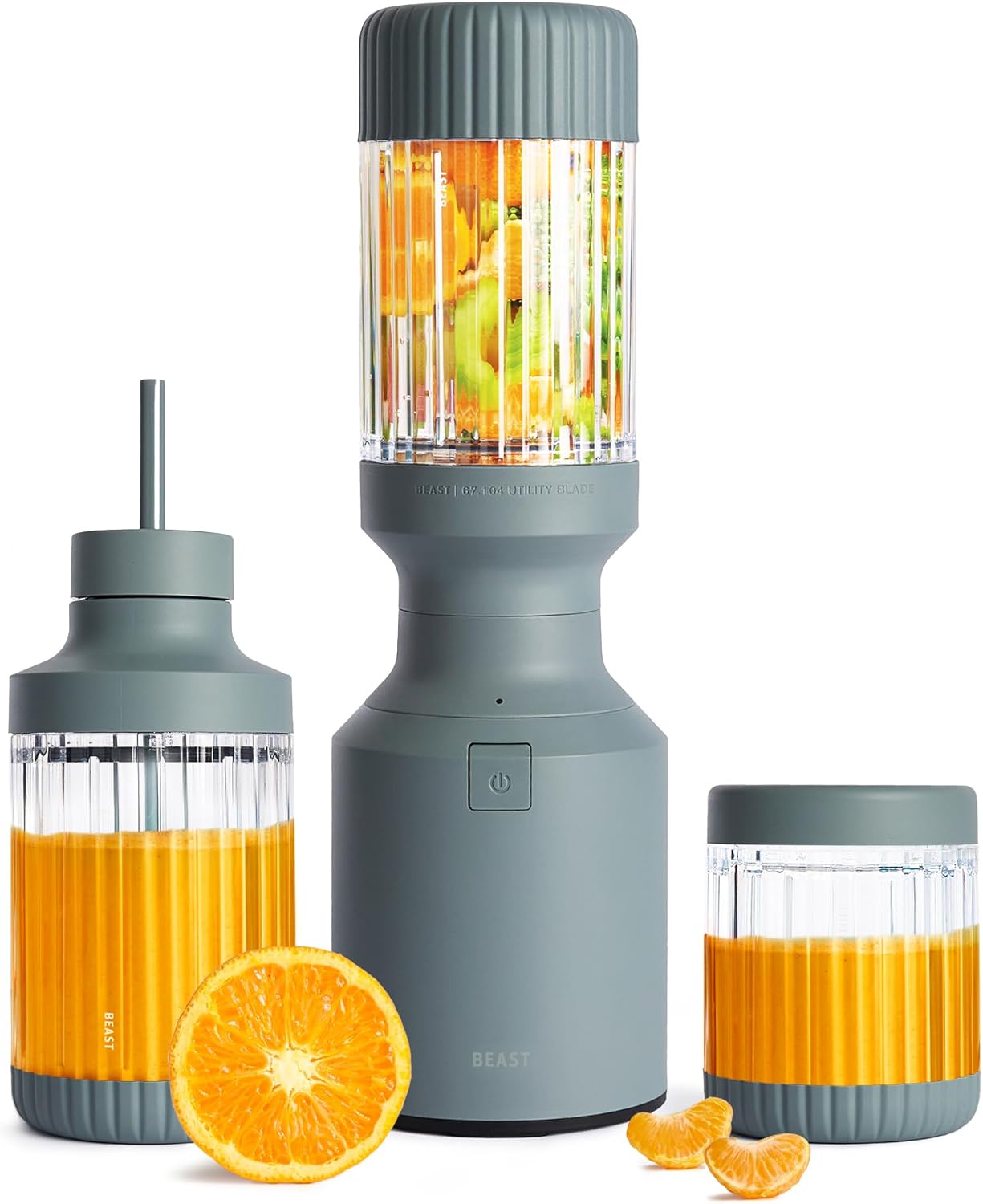 The Beast Mini Blender Plus | Mini Countertop Kitchen Blender | Blend Smoothies and Shakes, Dressings, Sauces, Dips | Extra Vessels, Straw Cap and Straws Included | 600W (Mist)